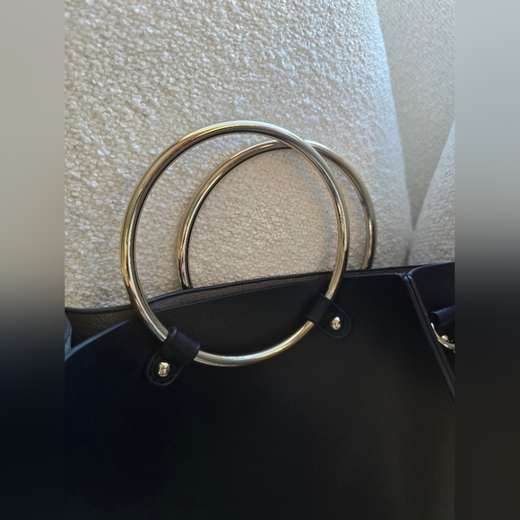 Nordstrom/Brass Plum, Faux Leather Satchel Crossbody Bag, Black/Silver - Picture 5 of 10